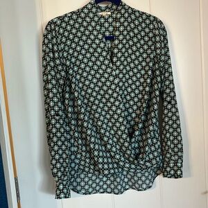 Women Long sleeve wrap blouse navy blue white purple lavender turquoise